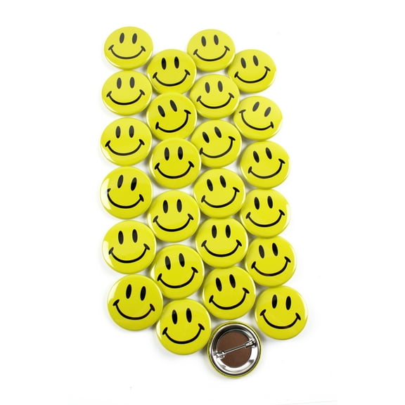 Classic Yellow Smiley Face Pinback Button Badges - 1.5 Inch Round - 25 Pack