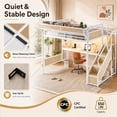 thumbnail image 4 of Leumius Queen Size Metal Loft Bed with Built-in Desk & Power Outlet, LED Strip, Industrial Metal Loft Bed Frame with Pegboard & Mesh Storage Baskets, Storage Stairs with Wardrobe, White, 4 of 9