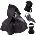 thumbnail image 1 of 3pcs/1set Disfraz De Horror De Halloween, 1pc Máscara De Pico De Pájaro De Cuero Negro Y 1pc Capa De Tela Negra Y 1pc Balaclava Transpirable Negra, Accesorio De Fiesta De Mascarada De Halloween, 1 of 3