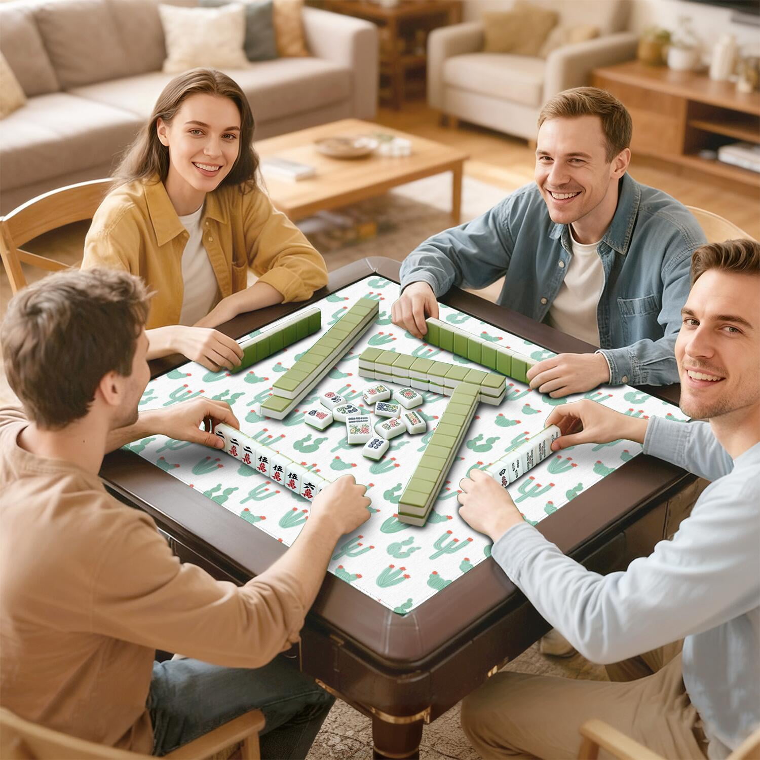 Square Plants Mahjong Playing Mat 31.5x31.5 Inches Made of High Quality Rubber Featuring Anti-Slip Non-Slip Backing and Noise Reduction for Tiles Cards Board Games