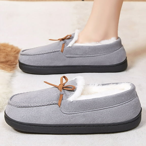 Viluyesy Womens Winter Flats Shoes, Thicken Warm Soft Sole Fleece Lined Comfortable Home Outdoor Loafers Gray US7.5