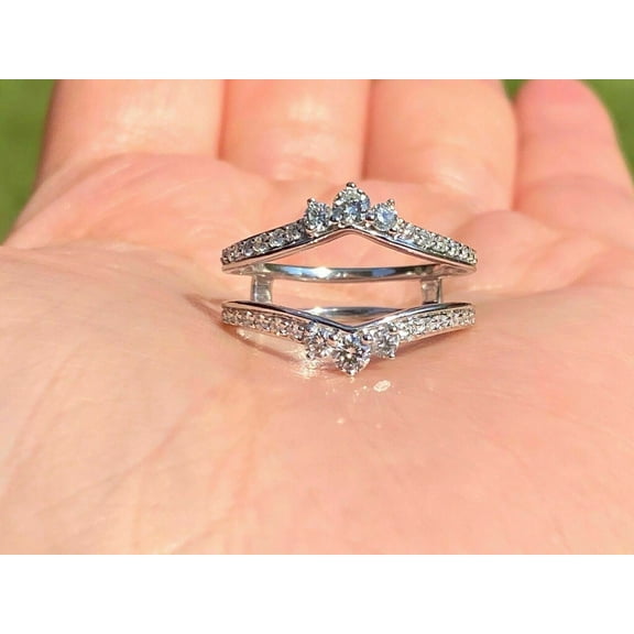 14K White Gold Plated Sterling SIlver 2Ct Lab Created Round Diamond Wrap Enhancer Wedding Women's Ring