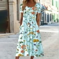 thumbnail image 2 of DEBGFS Robes d'Été pour Femmes Boutonnées avec Poches Grande Taille Boho Décontractée Longue Robe Maxi Imprimé Floral Manches Courtes Col en V Longueur sous le Genou Évasée Ligne A Maison Ample Robes Soleil,22#bu2,m, 2 of 5