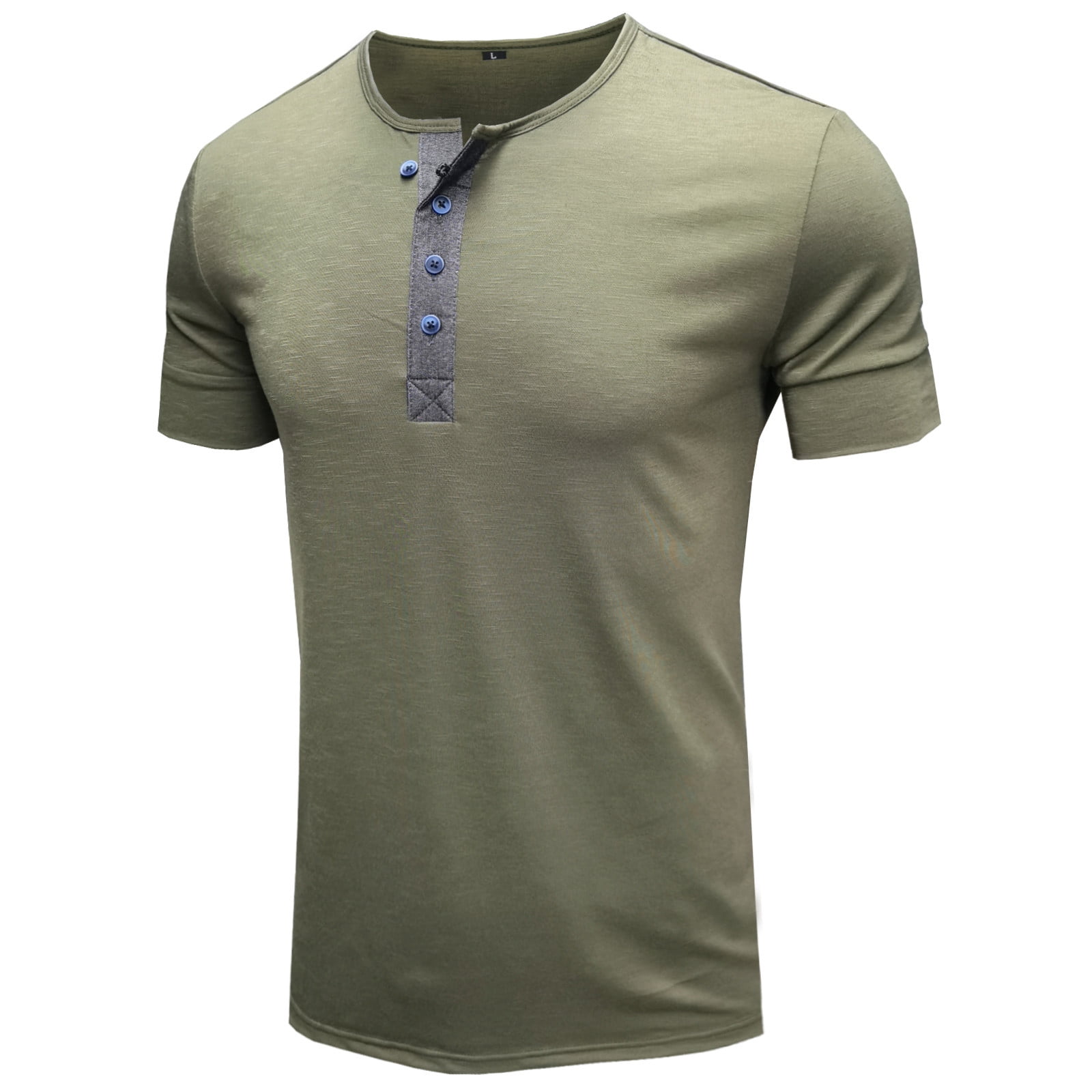 Taotanxi Men Short Sleeve Casual Fashion Round Neck Pullover Buttons T
