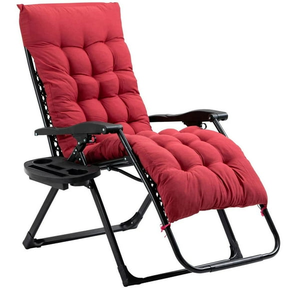 GVN Patio Lounge Chair,Outdoor Chaise Lounge Chair,Padded Zero Gravity Chair, Folding Recliner Chair with Cup Holder Cushion, Red