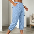 thumbnail image 2 of Hurxie Cargo Capri Pants for Women High Waisted Elastic Knit Waist Casual Capris Trousers Cropped Pants Light Blue,2XL, 2 of 8