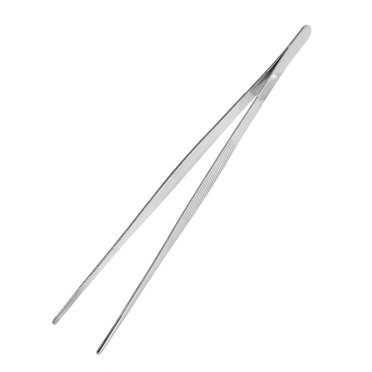 HTI 12-Inch Stainless Steel Long Food Tongs – Straight Tweezers, Serrated Tips, Autoclavable