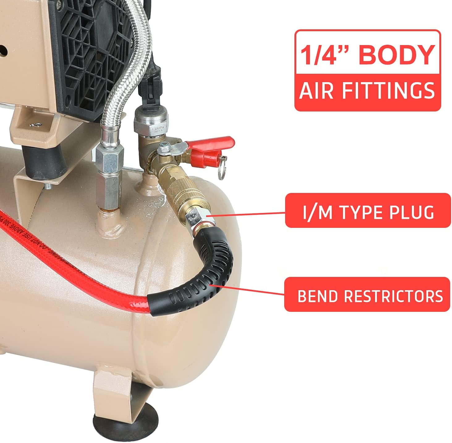 1/4-Inch x 10ft Polyurethane Recoil Air Hose with Fittings Compressor Hose with 1/4 in. Industrial NPT Coupler and Plug Kit, Red