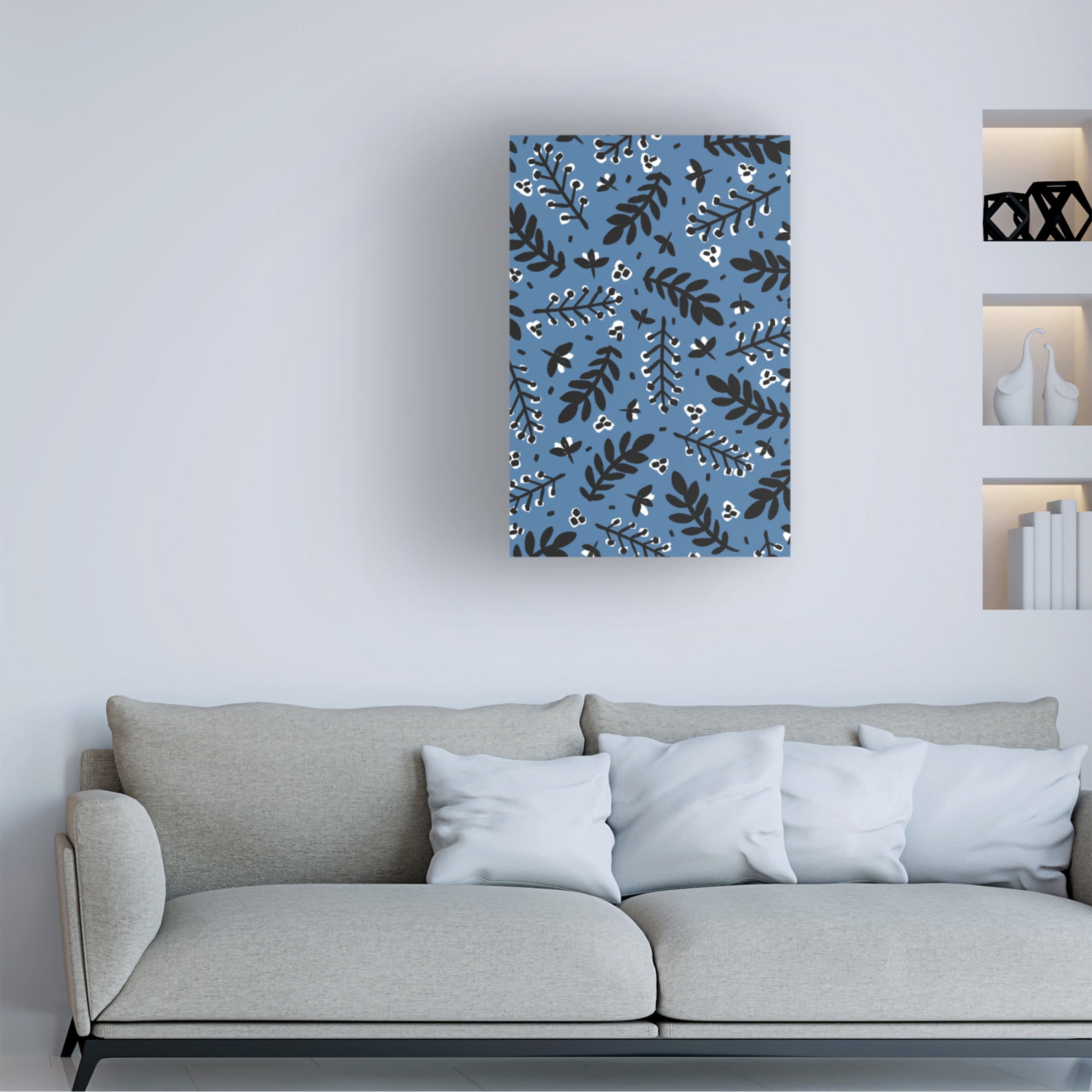 Canvas Wall Art - Treechild 'Branches And Berries (Blue)' Wall Art for Living Room, Bedroom, or Office D?cor by Trademark Fine Art - 22 x 32 Inches