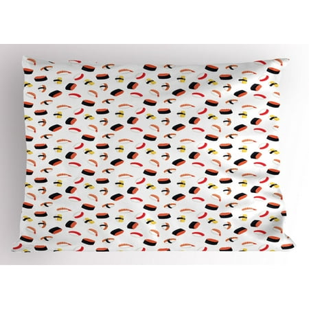 Sushi Pillow Sham, Tasty Rolls and Nigiri Figures Scattered in Random Order Traditional Cuisine Concept, Decorative Standard Size Printed Pillowcase, 26 X 20 Inches, Multicolor, by (Best Sushi Rolls To Order)