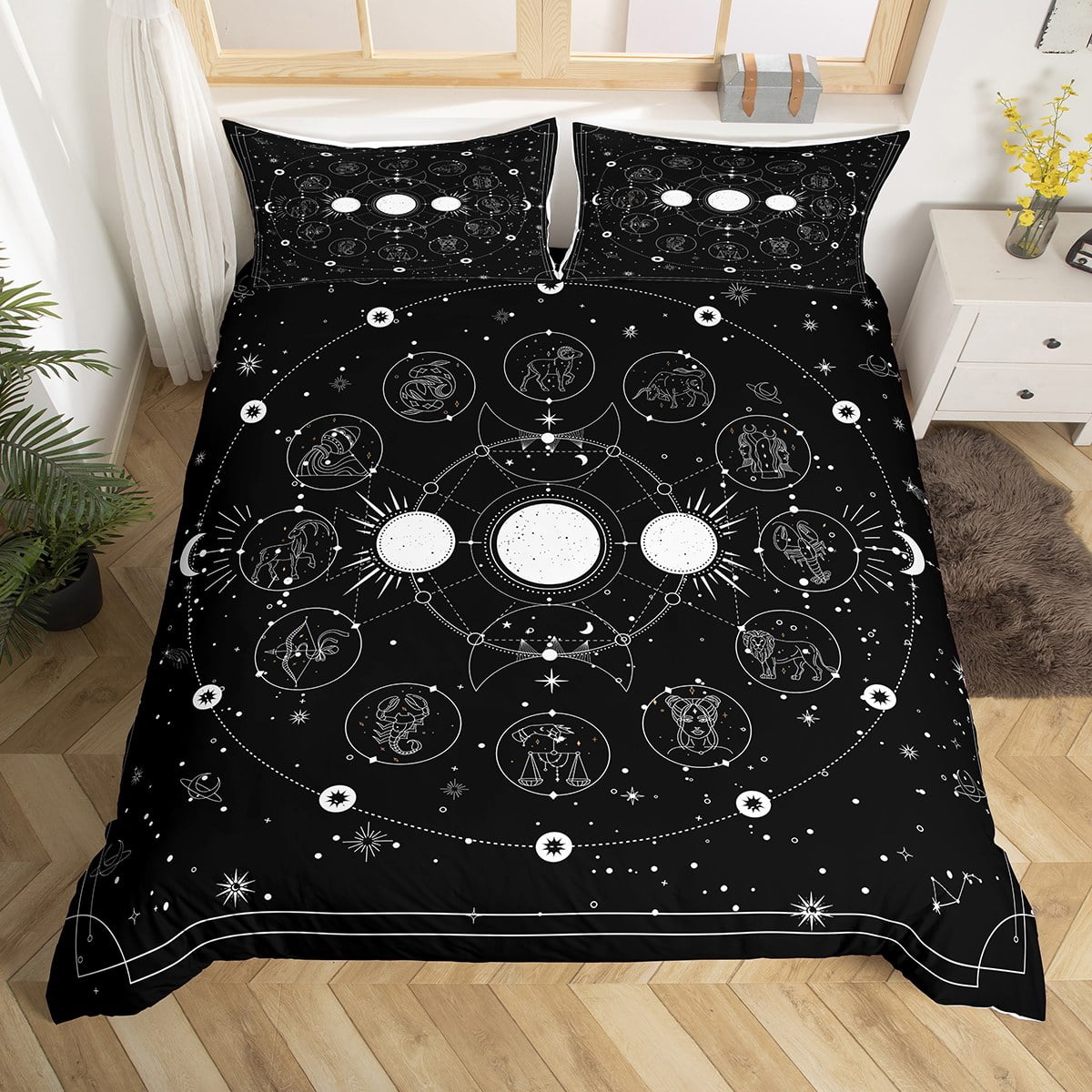YST Sun and Moon Duvet Cover Queen Constellation Galaxy Bedding Set