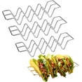 thumbnail image 1 of Juego de 3 soportes para tacos, soporte para conchas de taco de acero inoxidable, platos de bandeja para tacos para accesorios de regalos de barra de tacos, capacidad para 4 tacos cada uno, apto para horno para hornear brillar Electrónica, 1 of 5