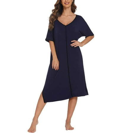 

Wesracia Dresses For Women 2022 Womens Long Nightgown V-Neck Nightshirts Short Sleeve Loose Loungewear Casual Sleep Dress