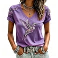 thumbnail image 4 of BODOAO Women's Breast Cancer Awareness Graphic T Shirt V Neck Short Sleeve Tee, American Flag Pink Ribbon Support Top for Casual Patriotic Holiday Everyday Wear Light Violet S, 4 of 5