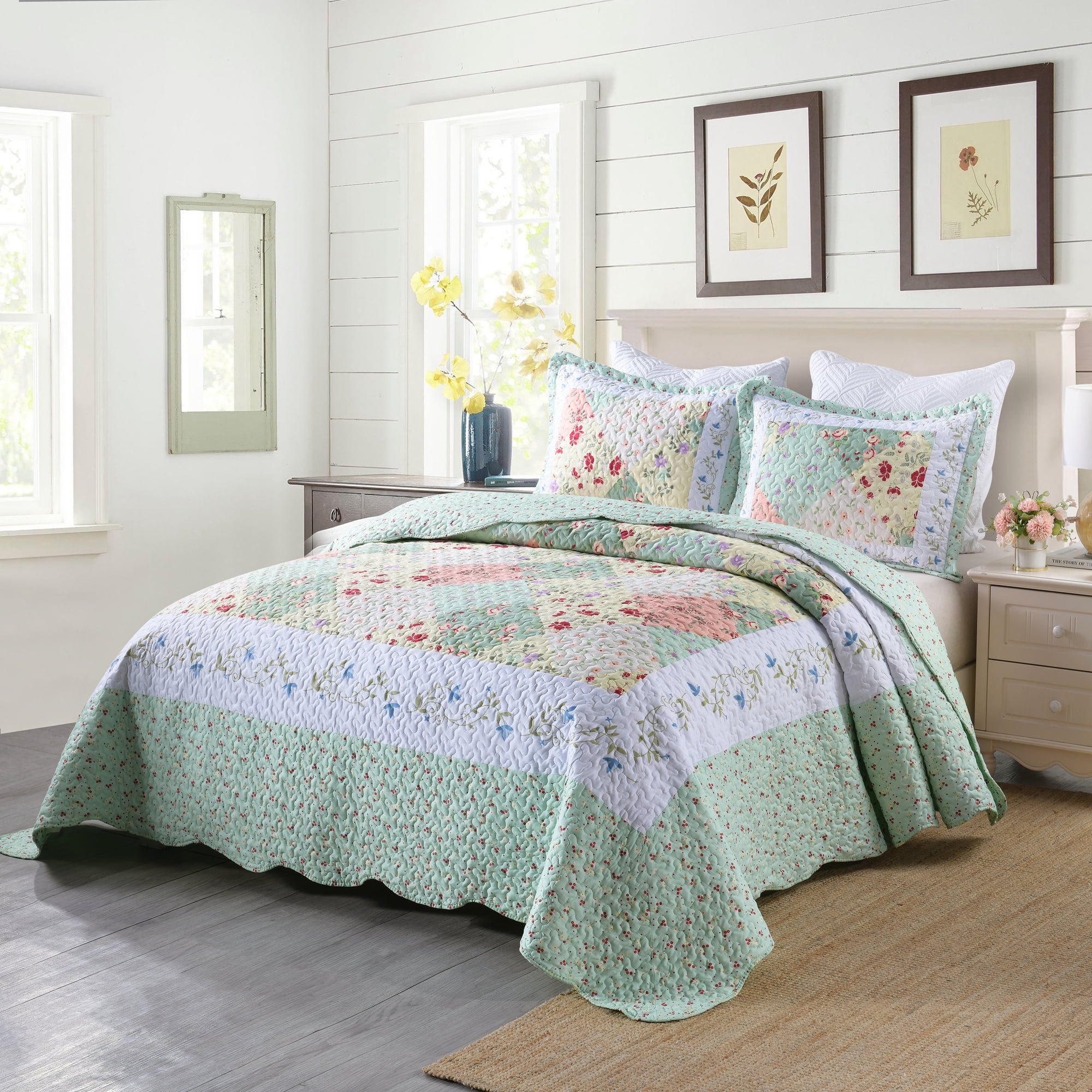 Marcielo 3 Piece Printed Quilt Set Lightweight Bedspread Set By014 King