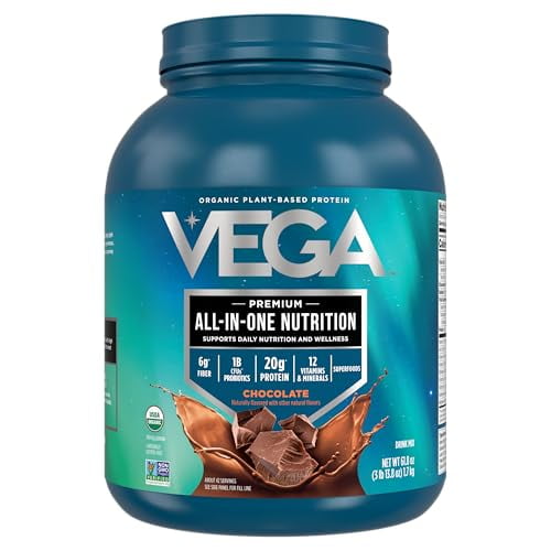 Vega Organic Proteína vegana todo en uno en polvo, chocolate - Ingredientes superalimentos, vitaminas para apoyo inmunológico, Keto Friendly, proteína de guisante para mujeres y hombres, 61.8 oz (el e
