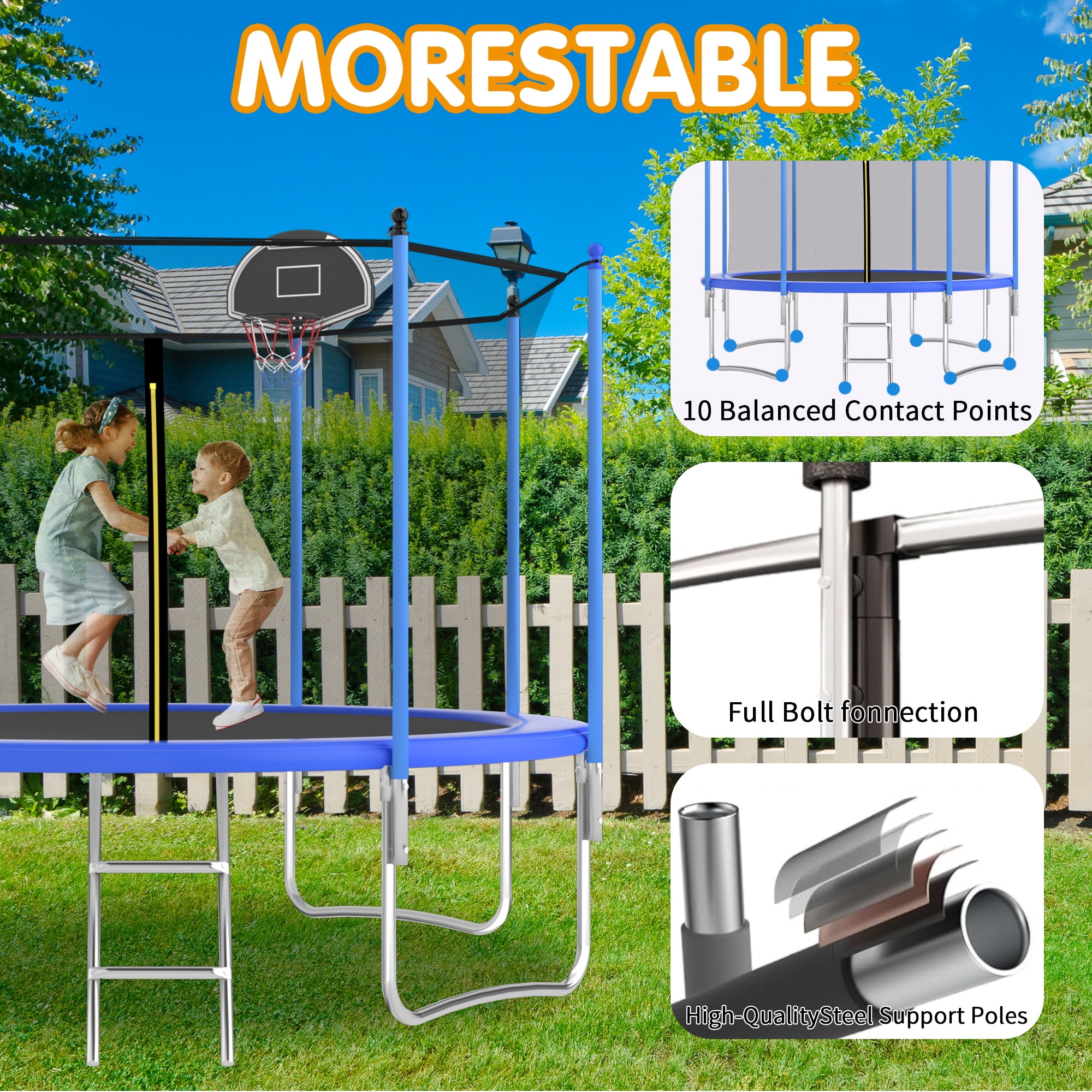OVATO 1000LBS 10FT Trampoline for Adults and Kids,Trampoline with Enclosure,Basketball Hoop, Recreational Trampoline with Ladder, Heavy Duty Trampoline Capacity for 5-6 Kids
