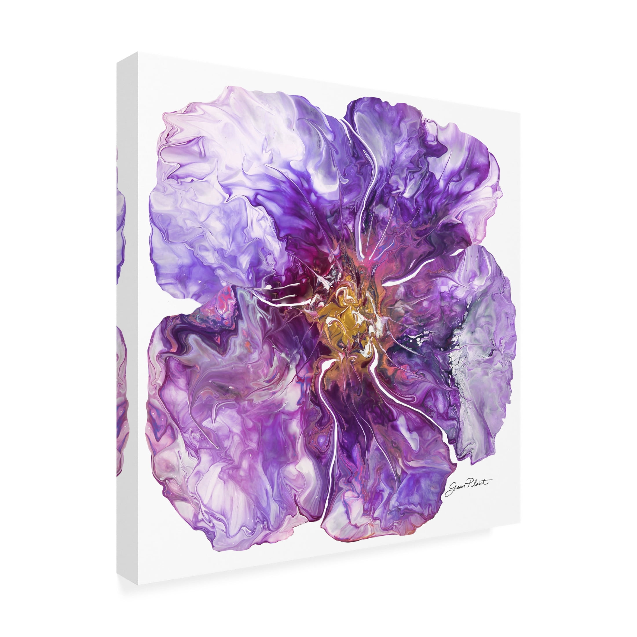 Canvas Wall Art - Jean Plout 'Floral Acrylic Pouring B' Wall Art for Living Room, Bedroom, or Office Décor by Trademark Fine Art - 14 x 14 Inches