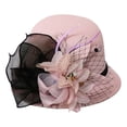 thumbnail image 2 of Women's Wool Felt Hat with Elegant Net Fabric Flower, Round Top Bucket Hat for Women, Vintage Tea Party Hat for Church, Wedding, and Special Occasions - Pink, 2 of 4
