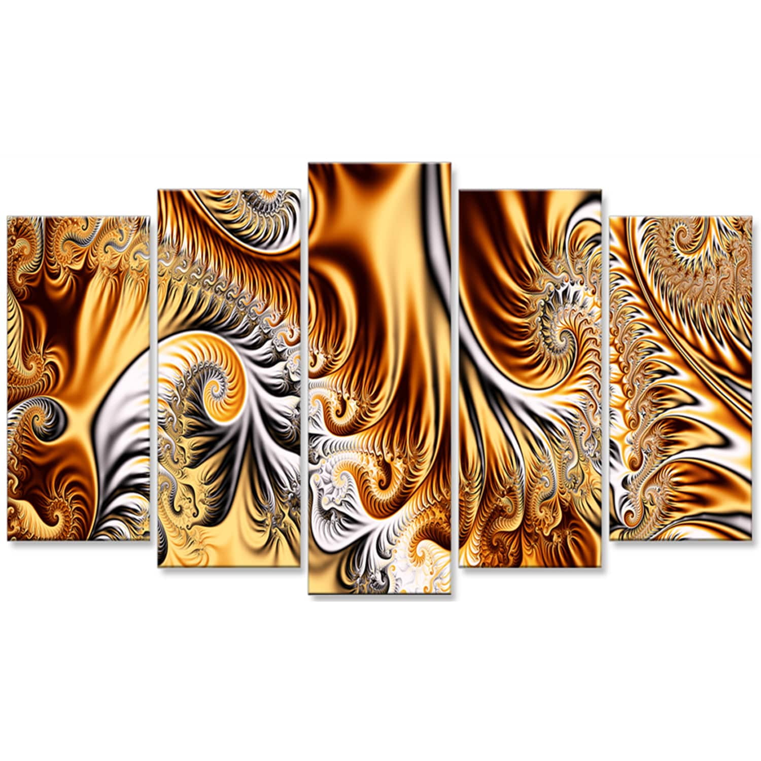 DESIGN ART Abstract "Gold & Silver Ribbons" Canvas Art 60 in. wide x 32 in. high - 4 Panels