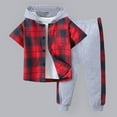 thumbnail image 2 of Bosanter Little Boys Casual Outfit Sets Short Sleeve Patchwork Plaid Prints 3T 4T TShirt Tops Pants Clothes Set for Kids, Red 2-3T, 2 of 7