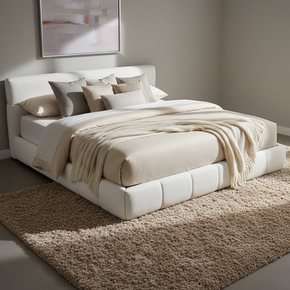 Christopher Knight Home King Size Boucle Upholstered Platform Bed Frame with Headboard, Cream White