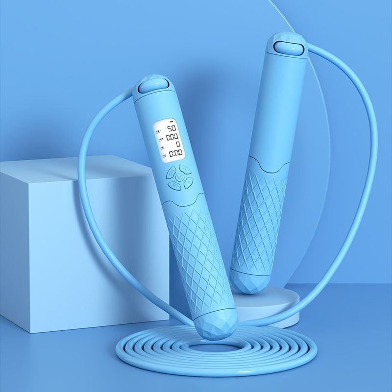 Smart Counting Jump Rope - Cordless & Corded, Rechargeable, with LCD Display for Fitness, Exercise, Workout (Blue)
