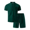 thumbnail image 5 of Gytharion Men's 3 Piece Outfits Stand Collar Button Down Short Sleeve Shirts with Drawstring Elastic Waist Long Pants and Shorts Sets Soild Color Fashion Casual Outfits, 5 of 5