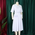 thumbnail image 5 of AURA Plus Size Summer V Neck A Line Midi Dress High Waist Short Sleeve Elegant African Work Dress with Belt, 5 of 10