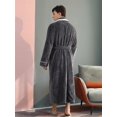 thumbnail image 2 of Unisex Long Color-Block Plush Shawl Collar Thickened Flannel Robe For Home, 2 of 4