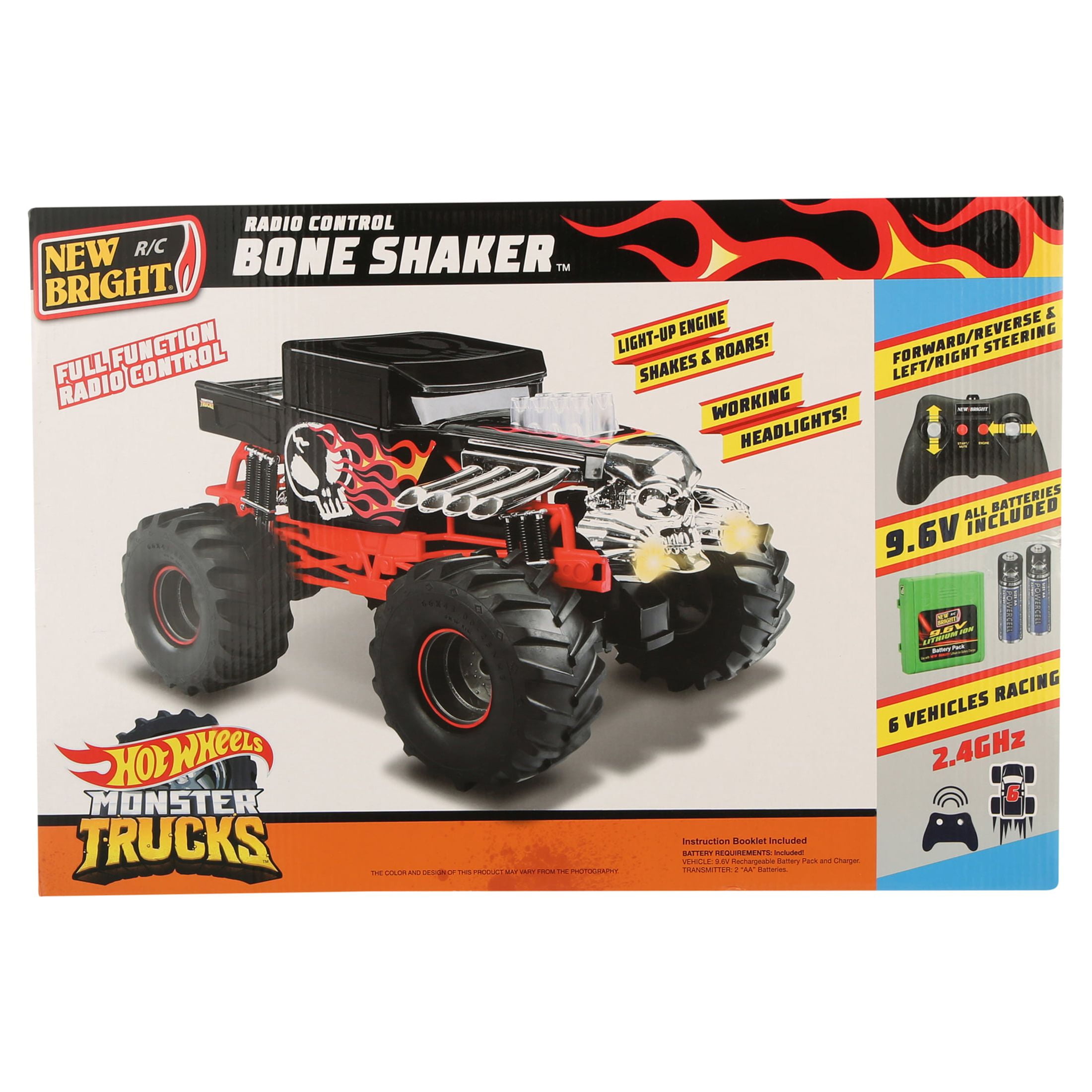 Mondo 63679 RC Monster Truck Bone Shaker 17 Motors Remote Control Car for  Kids 2.4 GHz-Red/Black-63679, Hot Wheels Livery