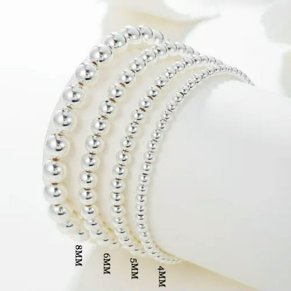 EOEMY Women Gold Filled Beads Beaded Beaded Stretch Stackable Bohe Bracelets 4 5 6 8mm-Silver-6mm