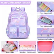 Ficcug School Backpack Girls School Bag,25L Wear-Resistant Lightweight Kids Backpacks Fashion Waterproof Bookbag,Purple