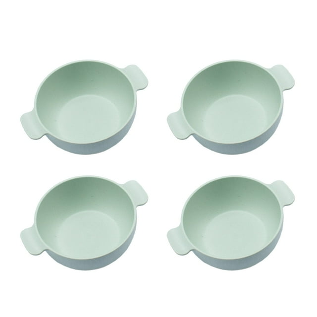 Ensemble de Bols Verts à Double Poignée, 4 Pcs Bols à Dessert et Collation en Paille de Blé, Bols Épaissis et Durables pour les Repas Quotidiens, Conception Résistante aux Éclaboussures, Vaisselle Légère pour les Repas en Famille et les Fêtes