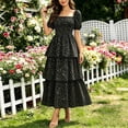 thumbnail image 6 of Women's Puff Sleeve Summer Vacation Maxi Dress, Boho Floral Print Square Neck Layered Wedding Guest Beach Dresses, 6 of 8