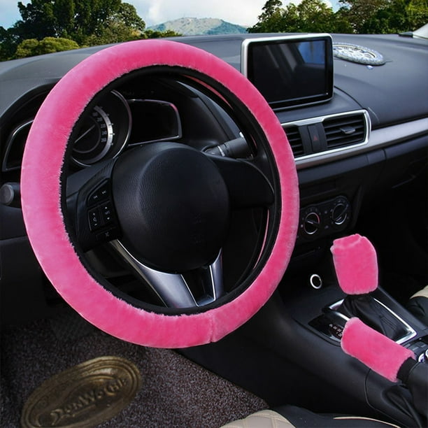 Fluffy Steering Wheel Cover Set 3 Pcs Winter Warm Steering Wheel Cover Handbrake Cover Gear Shift Cover Universal Plush Interior Accessories Pink Walmart Com Walmart Com