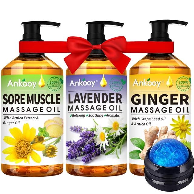 Set de aceites de masaje ANKOOY con extracto de árnica, lavanda y jengibre