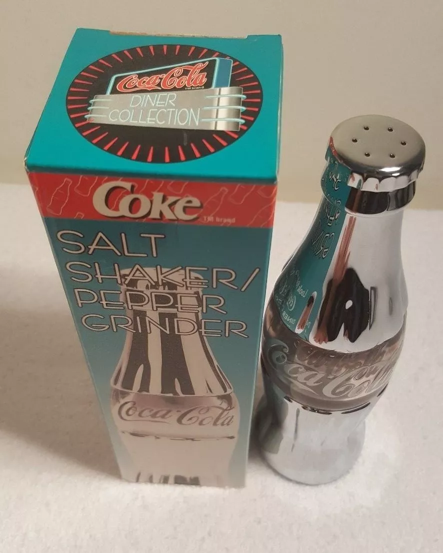 Vintage 1990's Coca Cola Salt Shaker / Pepper Grinder Die-Cast Chrome Diner Collection