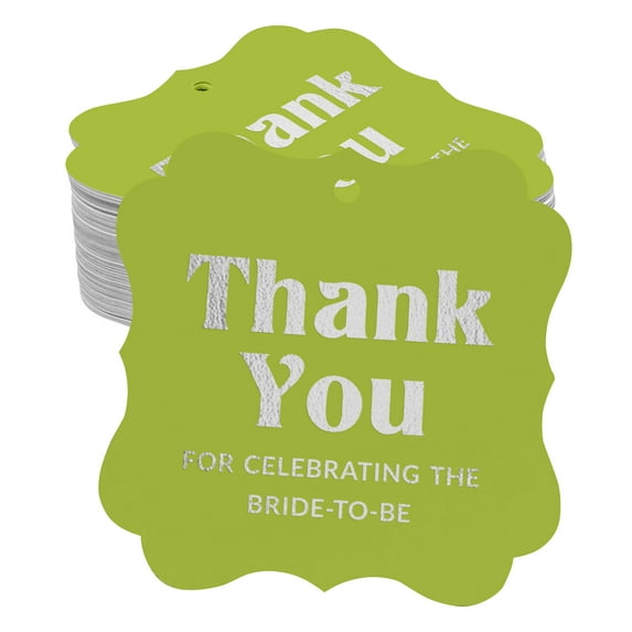 Inkdotpot Pack Of 50 Thank You For Celebrating The Bride To Be Bridal Shower Paper Tags DIY Craft Bracket Shape Real Silver Foil Hang Tags