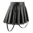 thumbnail image 3 of Littleforbig Women's A-Line Pleated Faux Leather Flared Casual Lace Trim Mini Skirts - Troublemaker Black Medium, 3 of 7