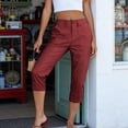 thumbnail image 5 of Capri Pants for Women High Waisted Relaxed Fit Elastic Waist Casual Capris Trousers Crop Chino Pants with Pocket Summer Cropped Pants(Red,S), 5 of 8