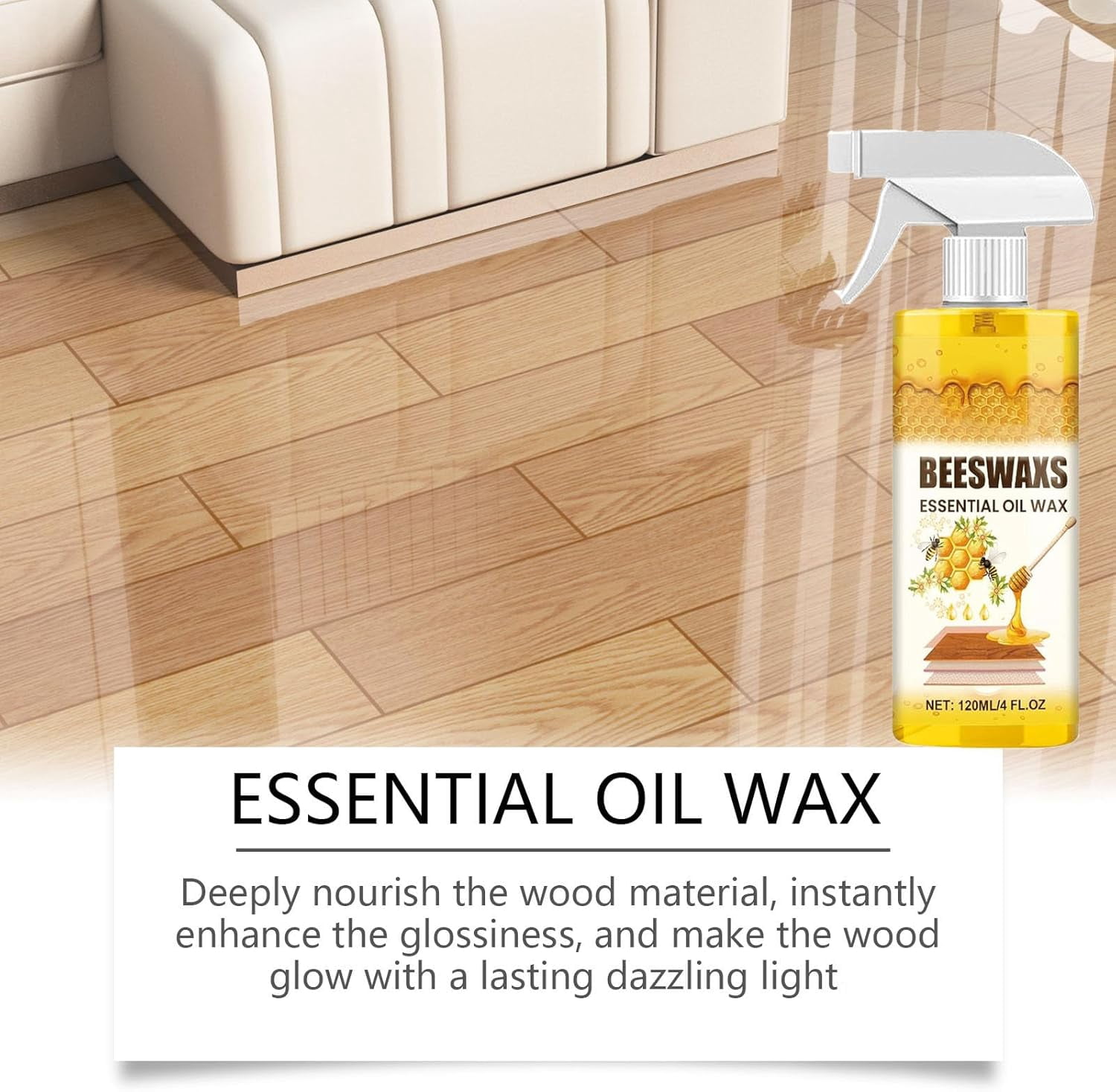 Beeswax Wood Polish Spray, Bees Wax Furniture Polish and Cleaner, Natural Micro-Molecularized Beeswax Spray for Living Rooms,Kitchens,Wood Furniture Floors