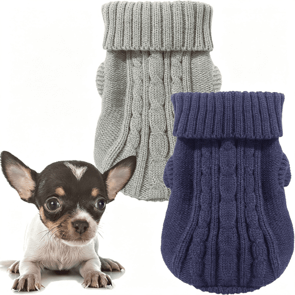 GASTROPOD 2 Pack Dog Sweaters for Small Dogs, Chihuahua Yorkie Sweater, Dog Clothes Winter Warm Pullover Sweaters, Pet Cat Clothing Cold Weather Puppy Clothes Outfits (Xx-Small)