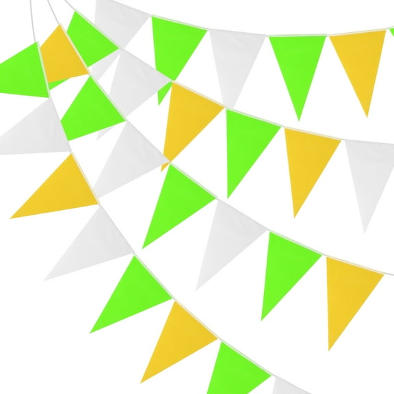 Uxcell 100ft Pennant Banners Flags String Hanging Triangle Bunting DIY Flags for Party Yellow Green White 60 Pcs