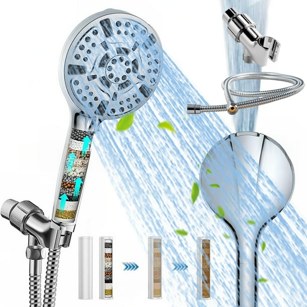 Cabezal de ducha para agua dura filtrada con 10 modos de rociado | Ducha de mano con manguera | Construcción de acero inoxidable y ABS para masaje, lluvia y rociado de espalda | Fácil instalación