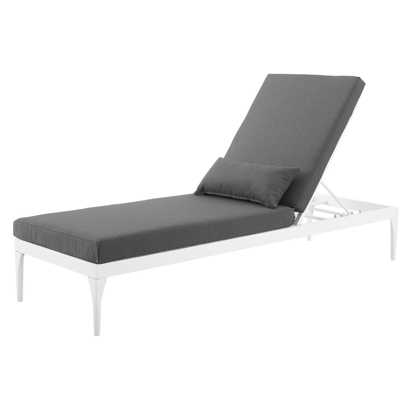 Modern Contemporary Urban Design Outdoor Patio Balcony Garden Furniture Lounge Chair Chaise, Fabric Metal Steel, White Grey Gray - image 1 of 7