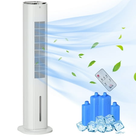 42" 3-In-1 Ice Cooling Fan with Humidifier, Evaporative Air Cooler with Water Tank, 3 Modes, 3 Speeds, 12H Timer, White