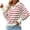 Red, variant on jinghuiyue Womens V Neck Sweater Long Sleeve Polo Striped Pullover Sweater Casual Knitted Loose Fall Tops M