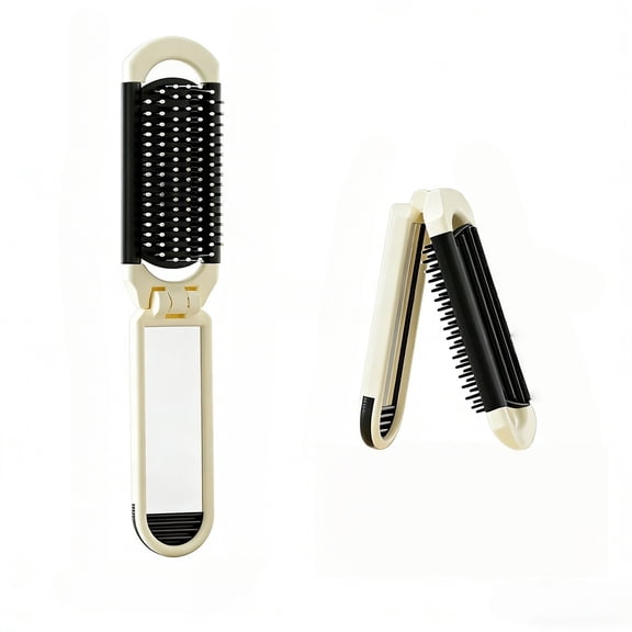 Orangide Foldable Hair Brush with Mirror 2-in-1 Travel Detangling Comb, Cushion Massage Hairbrush Compact for Purse, Portable Detangler for Women