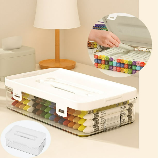 Caja de almacenamiento de plástico transparente portátil con tapa para oficina y papelería, ideal para guardar artículos dispersos y refrigerios en la oficina. Cajas de almacenamiento organizadoras.